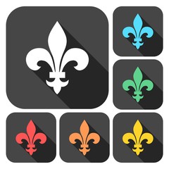 Fleur de lis icons set with long shadow
