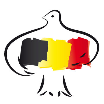 Belgische Flagge mit Friedenstaube - Mitgef&uuml;hl f&uuml;r Belgien - Schutz von Frieden, Freiheit und Br&uuml;derlichkeit - Einheit und Demokratie in Europa 