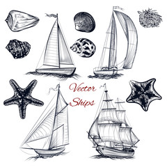 Collection of vector elements on theme of sea