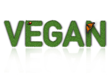 Das Wort Vegan auf weißem Hintergrund