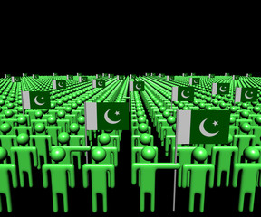 Crowd of abstract people with many Pakistani flags illustration