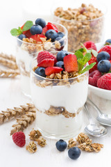 healthy dessert with natural yogurt, muesli and berries