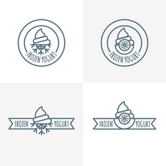 Set of vector outline logo, label, emblem of frozen yogurt.