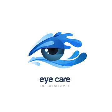 Vector Illustration Of Abstract Human Eye In Clean Water Splash. Logo, Emblem Design Elements. Concept For Optical, Glasses Shop, Oculist, Ophthalmology, Healthcare Research. 
