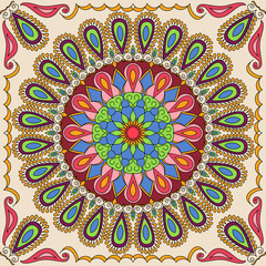 Vector square mandala pattern as example for coloring book for adults. Page for relax and meditation. Mexican tile for ceramic