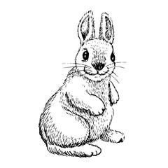 Black and white rabbit isolated. Engraving sketch.