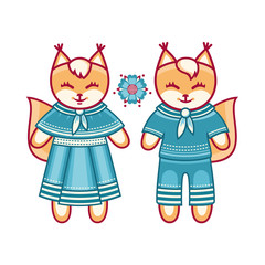 Cute squirrels. Vector illustration 