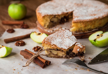 Apple pie with cinnamon and walnuts