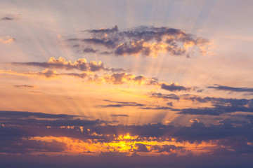 Amazing Sundown Sky with Real Golden Sunbeams