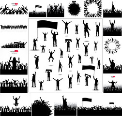 Large collection of sports posters. And big set of silhouettes of sports people