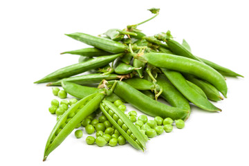 Green peas in the pod on white background.