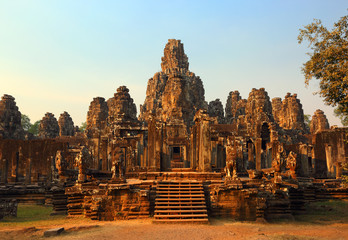 Bayon Temple at sunset in Cambodia