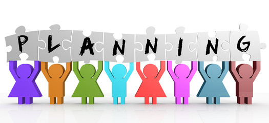 Puppet hold puzzle with planning word on it