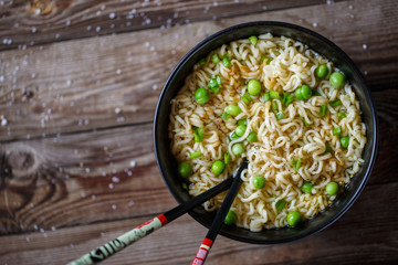 Chinese noodles. Top view.