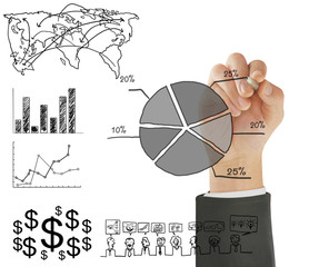 Businessman drawing graphics  growing graph