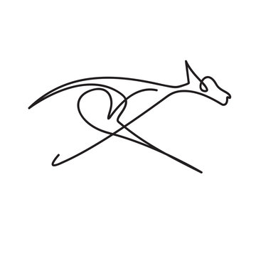 Vector continuous line. Abstract dog running and jumping