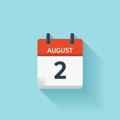August 2. Vector flat daily calendar icon. Date and time, day, month. Holiday.