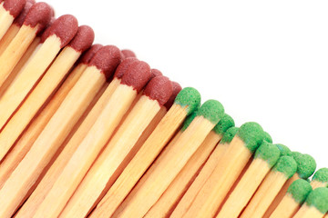 Set of brown and green safety matches