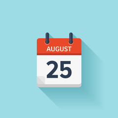 August 25. Vector flat daily calendar icon. Date and time, day, month. Holiday.