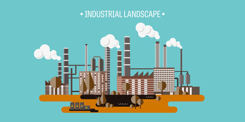 Vector illustration. Urbanization. Industrial revolution. Pipe. Air pollution. Oil and gas, fuel. 