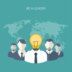 Flat vector illustration. Be a leader. Ideas generating. Creativity and teamwork.