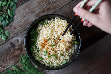 Chinese noodles. Top view.