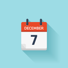 December  7. Vector flat daily calendar icon. Date and time, day, month. Holiday.