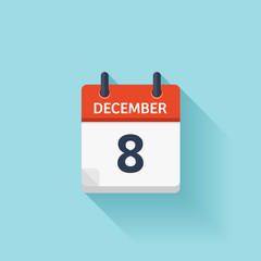 December 8 . Vector flat daily calendar icon. Date and time, day, month. Holiday.