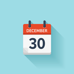 December  30. Vector flat daily calendar icon. Date and time, day, month. Holiday.