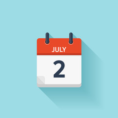 July 2 . Vector flat daily calendar icon. Date and time, day, month. Holiday.