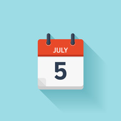 July 5 . Vector flat daily calendar icon. Date and time, day, month. Holiday.