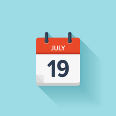 July 19 . Vector flat daily calendar icon. Date and time, day, month. Holiday.