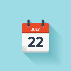 July  22. Vector flat daily calendar icon. Date and time, day, month. Holiday.