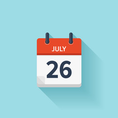 July 26 . Vector flat daily calendar icon. Date and time, day, month. Holiday.