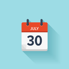 July 30 . Vector flat daily calendar icon. Date and time, day, month. Holiday.
