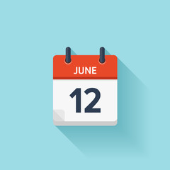 Fototapeta na wymiar June 12 . Vector flat daily calendar icon. Date and time, day, month. Holiday.