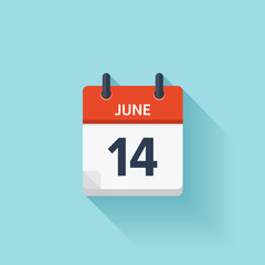 June 14 . Vector flat daily calendar icon. Date and time, day, month. Holiday.