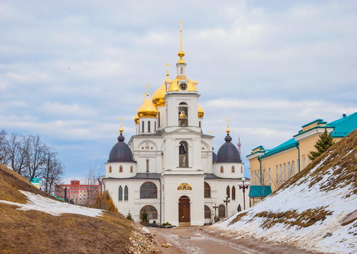 Assumption Cathedral in the Kremlin of the ancient Russian city of Dmitrov