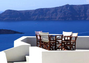 restaurant on the top of Santorini island overlooking at Aegean