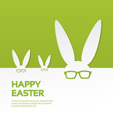 Rabbit Ears Wear Glasses Group Happy Easter Holiday Banner Copy Space