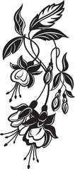 Bunch of decorative flowers, black and white vector illustration