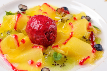 carpaccio of exotic fruit with black currant sorbet