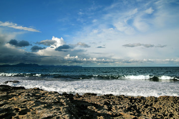 Majorca, blue sky darkened by dark clouds, dramatic scenery