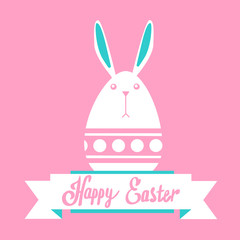 Rabbit Bunny Happy Easter Holiday Banner Pink Greeting Card Flat