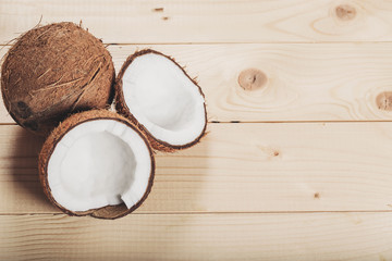 Coconut on wooden background