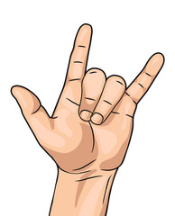 Vector cartoon Rock and roll hand sign isolated on white background, man hand