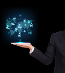 Businessman holding a tablet. Business communication on the netw