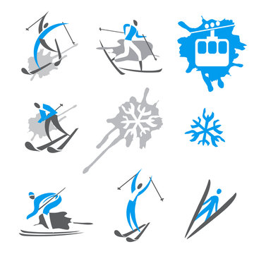 Expressive Icons and symbols of winter sport activities. Vector available.