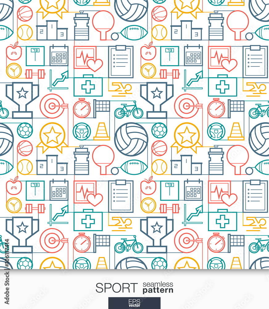 Poster sport and fitness wallpaper. game connected seamless pattern. tiling textures with thin line integra
