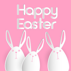 Rabbit Group Bunny Happy Easter Holiday Banner Pink Greeting Card Flat